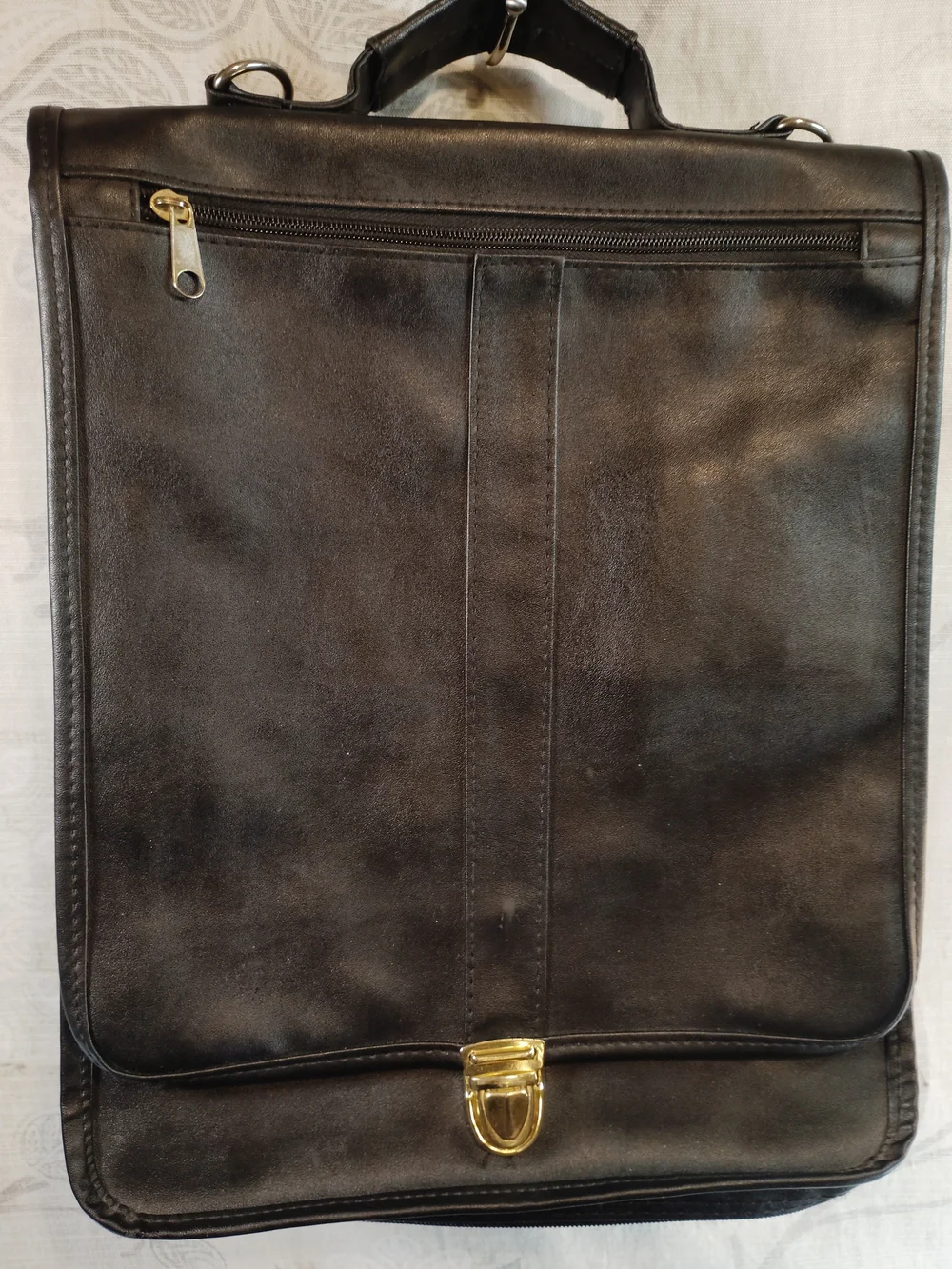 Classic Black Leather Messenger Bag with Gold-tone Hardware